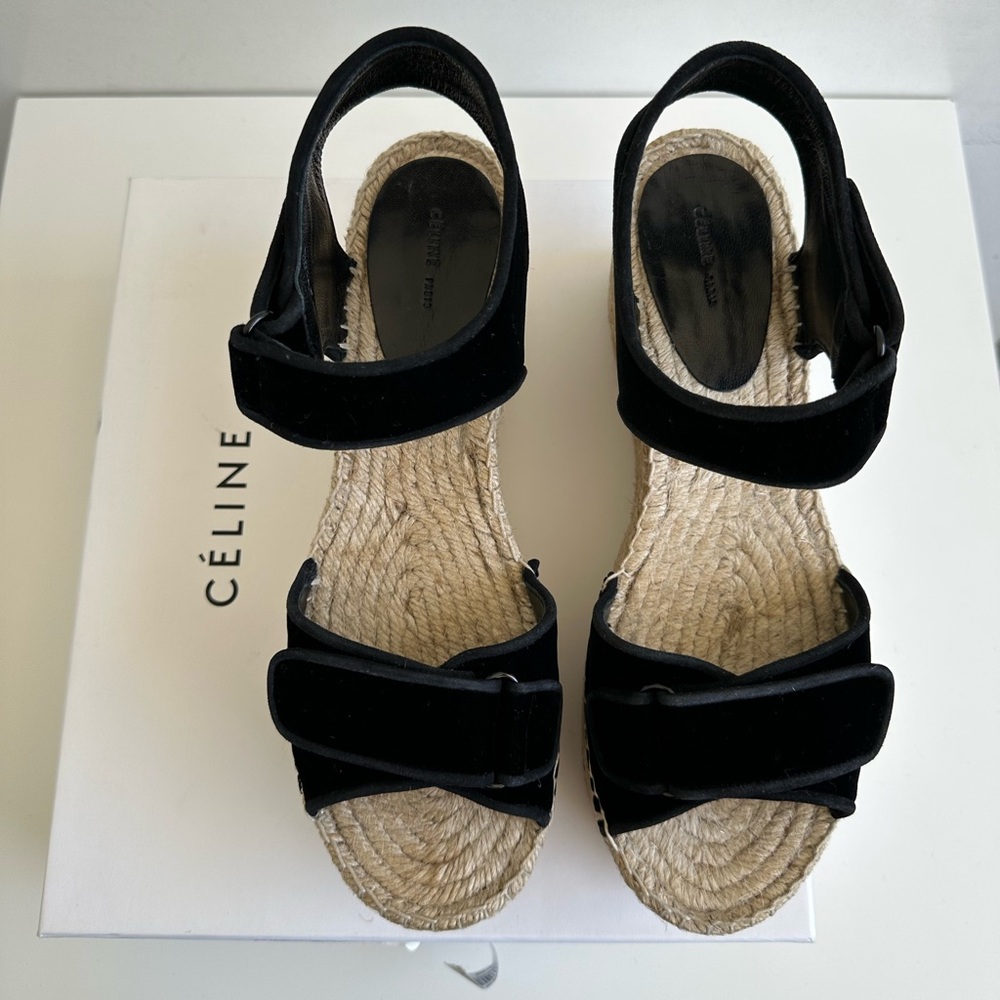 Celine Espadrilles Black Velvet Sandals Wedge Platforms size 40 New with box